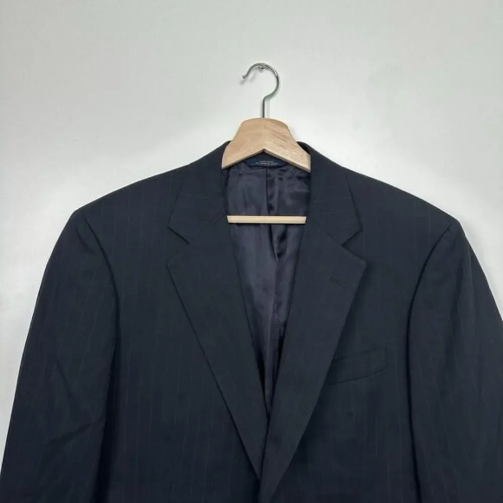 Brooks Brothers 1818 Brooksease Black Pin Stripe 2 Button Single Vent Wool Sz 42